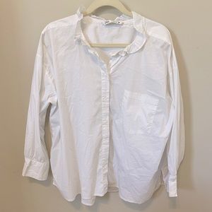 Zara White Oversized Ruffle V-neck Button Down Blouse Size Medium